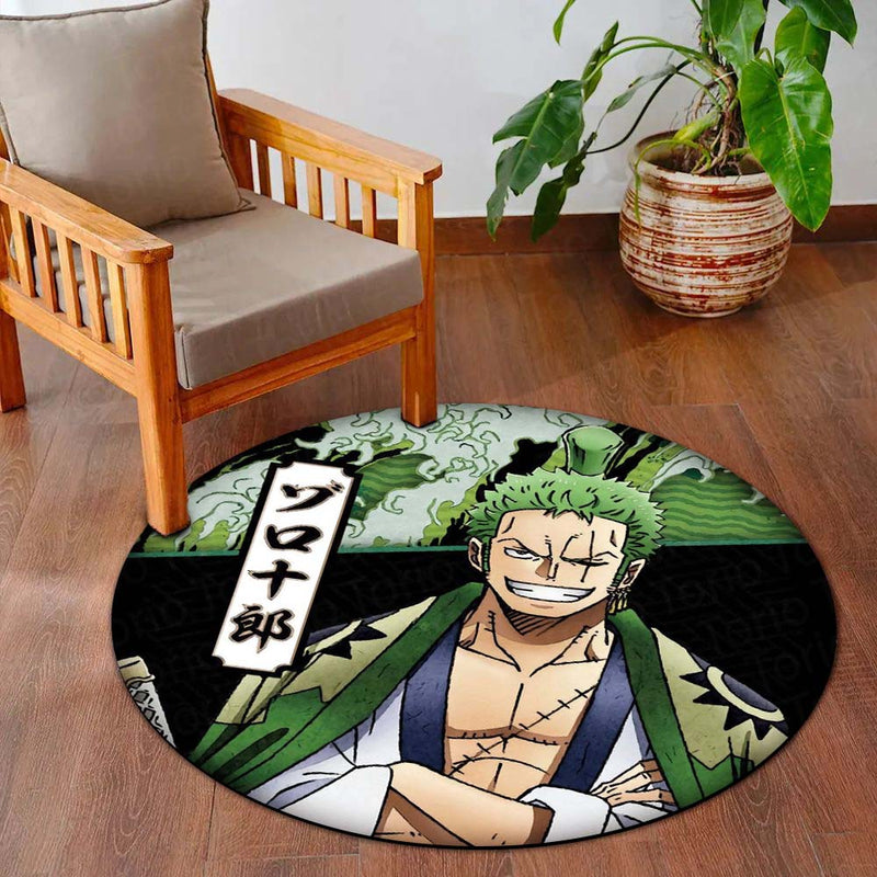 Roronoa Zoro Circular Floor Mat (3 mm Thick) | One Piece Anime Round Rug with Samurai Aesthetic for Bedroom, Gaming Room & Otaku Home Decor | TORIO