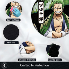 Roronoa Zoro Circular Floor Mat (3 mm Thick) | One Piece Anime Round Rug with Samurai Aesthetic for Bedroom, Gaming Room & Otaku Home Decor | TORIO