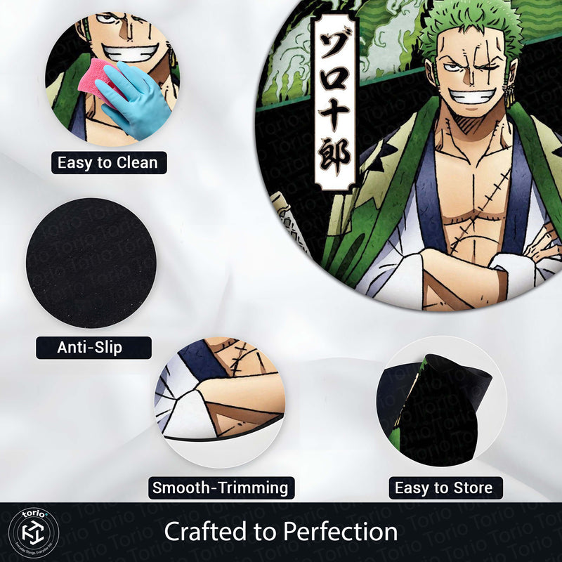 Roronoa Zoro Circular Floor Mat (3 mm Thick) | One Piece Anime Round Rug with Samurai Aesthetic for Bedroom, Gaming Room & Otaku Home Decor | TORIO