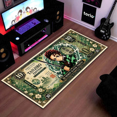 Demon Slayer Tanjiro Kamado Flat Rug | Japanese Anime Currency Note Design | Premium Anti-Slip Flat Rug