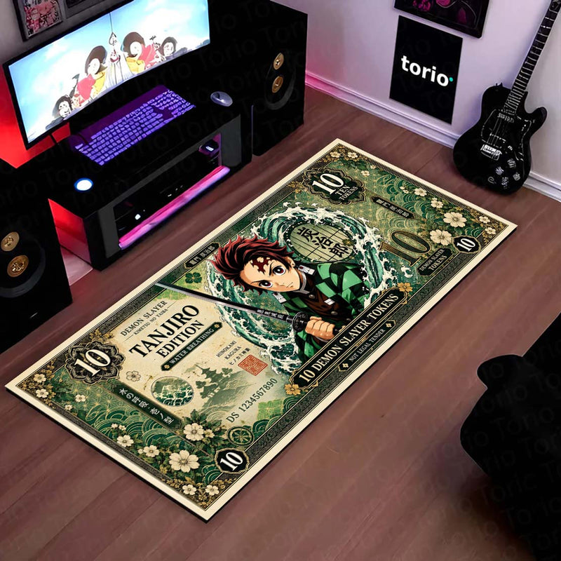 Demon Slayer Tanjiro Kamado Flat Rug | Japanese Anime Currency Note Design | Premium Anti-Slip Flat Rug