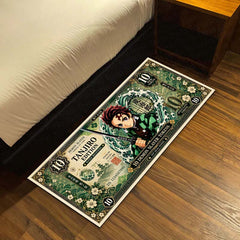 Demon Slayer Tanjiro Kamado Flat Rug | Japanese Anime Currency Note Design | Premium Anti-Slip Flat Rug