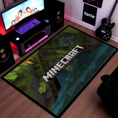 Minecraft Floor Mat | Pixel World Gaming Rug Inspired Design | Anti-Slip 3mm Absorbent Floor Mat for Gaming Room, Kids Room & Setup