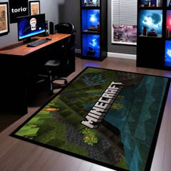 Minecraft Floor Mat | Pixel World Gaming Rug Inspired Design | Anti-Slip 3mm Absorbent Floor Mat for Gaming Room, Kids Room & Setup