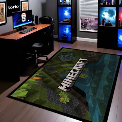 Minecraft Floor Mat | Pixel World Gaming Rug Inspired Design | Anti-Slip 3mm Absorbent Floor Mat for Gaming Room, Kids Room & Setup