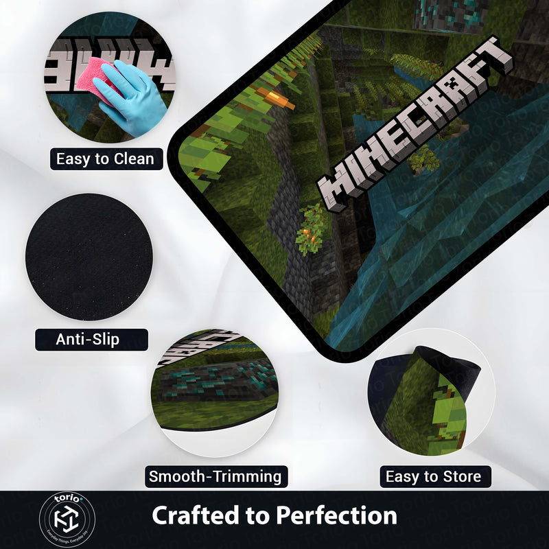 Minecraft Floor Mat | Pixel World Gaming Rug Inspired Design | Anti-Slip 3mm Absorbent Floor Mat for Gaming Room, Kids Room & Setup