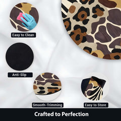 Safari Animal Print Round Area Rug | Leopard Zebra Giraffe Pattern Floor Mat | Wildlife Inspired Round Carpet for Living Room, Bedroom, Reading Corner & Modern Home Decor