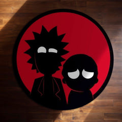 Rick & Morty Circular Floor Mat (3 mm Thick) | Minimal Silhouette Round Rug with Red Background for Bedroom, Gaming Room & Pop Culture Home Decor | TORIO