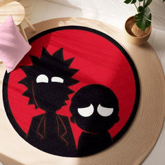 Rick & Morty Circular Floor Mat (3 mm Thick) | Minimal Silhouette Round Rug with Red Background for Bedroom, Gaming Room & Pop Culture Home Decor | TORIO