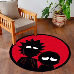 Rick & Morty Circular Floor Mat (3 mm Thick) | Minimal Silhouette Round Rug with Red Background for Bedroom, Gaming Room & Pop Culture Home Decor | TORIO