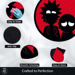 Rick & Morty Circular Floor Mat (3 mm Thick) | Minimal Silhouette Round Rug with Red Background for Bedroom, Gaming Room & Pop Culture Home Decor | TORIO