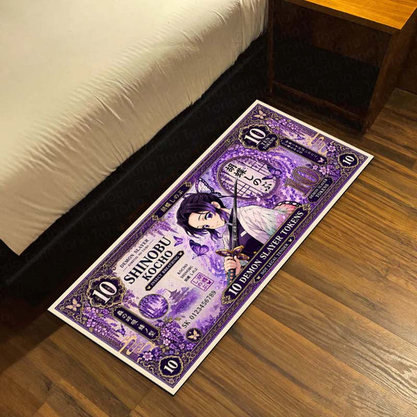 Demon Slayer Shinobu Kocho Flat Rug | Japanese Anime Currency Note Design | Premium Anti-Slip Flat Rug