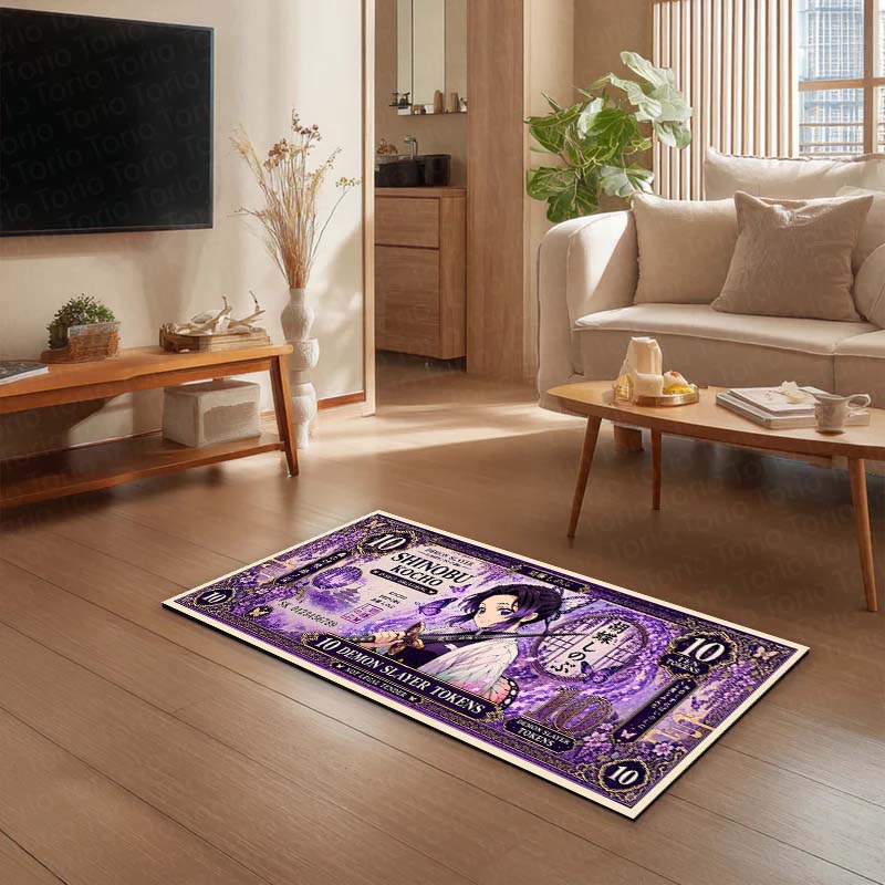 Demon Slayer Shinobu Kocho Flat Rug | Japanese Anime Currency Note Design | Premium Anti-Slip Flat Rug