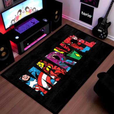 Marvel Avengers Superheroes Floor Mat | Iron Man Captain America Spider-Man Comic Rug | Anti-Slip 3mm Absorbent Floor Mat for Gaming Room, Bedroom & Fan Cave