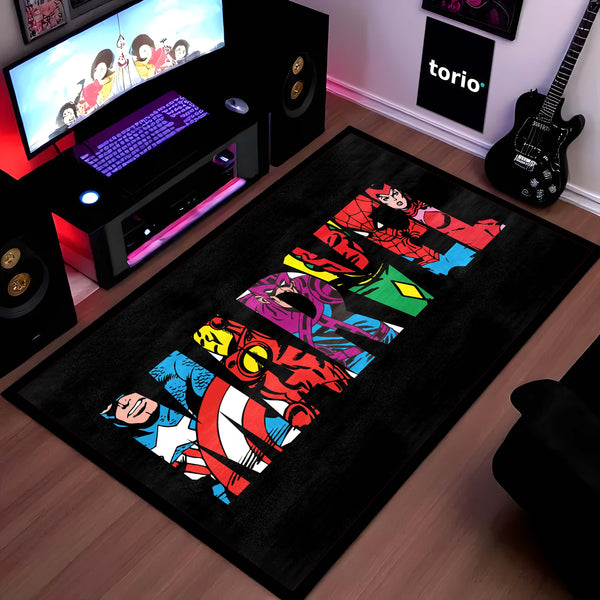 Marvel Avengers Superheroes Floor Mat | Iron Man Captain America Spider-Man Comic Rug | Anti-Slip 3mm Absorbent Floor Mat for Gaming Room, Bedroom & Fan Cave