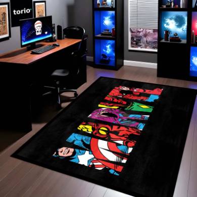 Marvel Avengers Superheroes Floor Mat | Iron Man Captain America Spider-Man Comic Rug | Anti-Slip 3mm Absorbent Floor Mat for Gaming Room, Bedroom & Fan Cave