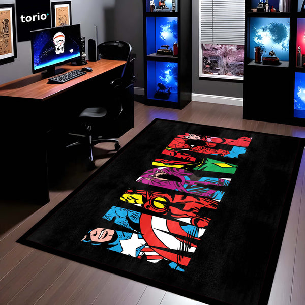 Marvel Avengers Superheroes Floor Mat | Iron Man Captain America Spider-Man Comic Rug | Anti-Slip 3mm Absorbent Floor Mat for Gaming Room, Bedroom & Fan Cave