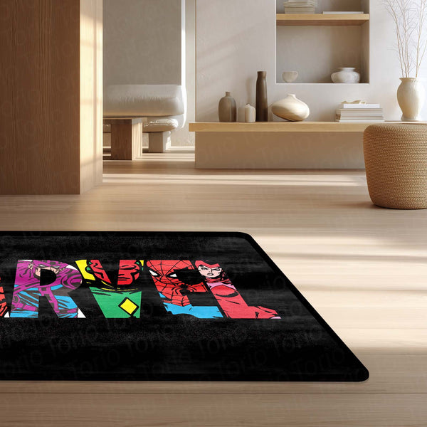 Marvel Avengers Superheroes Floor Mat | Iron Man Captain America Spider-Man Comic Rug | Anti-Slip 3mm Absorbent Floor Mat for Gaming Room, Bedroom & Fan Cave