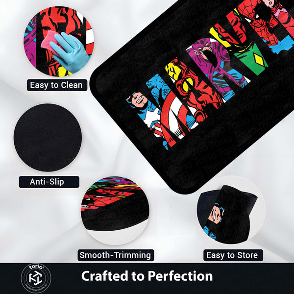 Marvel Avengers Superheroes Floor Mat | Iron Man Captain America Spider-Man Comic Rug | Anti-Slip 3mm Absorbent Floor Mat for Gaming Room, Bedroom & Fan Cave