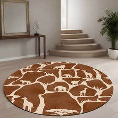 Safari Silhouette Round Area Rug | Minimal Wildlife Animal Pattern Floor Mat | Modern African Safari Inspired Round Carpet for Living Room, Bedroom & Reading Corner Decor