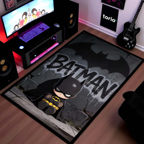 Cute Batman Chibi Area Flat Rug | Batman Superhero Area Flat Rug | Premium DC-Inspired Gaming Room Decor Rug