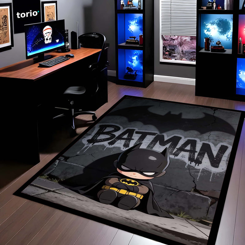 Cute Batman Chibi Area Flat Rug | Batman Superhero Area Flat Rug | Premium DC-Inspired Gaming Room Decor Rug