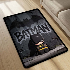 Cute Batman Chibi Area Flat Rug | Batman Superhero Area Flat Rug | Premium DC-Inspired Gaming Room Decor Rug