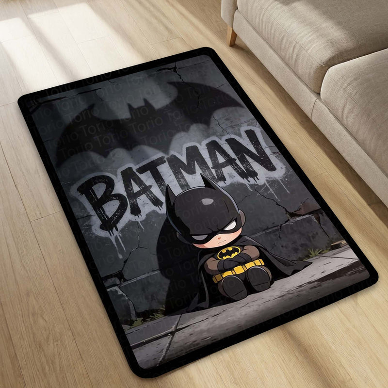 Cute Batman Chibi Area Flat Rug | Batman Superhero Area Flat Rug | Premium DC-Inspired Gaming Room Decor Rug
