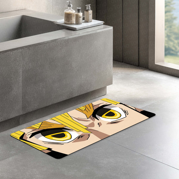 Demon Slayer Zenitsu Eyes Floor Mat | Kimetsu no Yaiba Anime Eye Art Rug | Anti-Slip 3mm Absorbent Floor Mat for Bedroom, Gaming Room & Otaku Decor