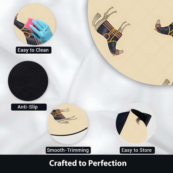 Horse Pattern Round Area Rug | Minimal Equestrian Animal Print Floor Mat | Vintage Stable Inspired Circular Carpet for Living Room, Bedroom & Reading Corner Decor