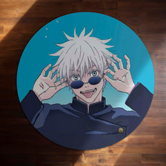 Satoru Gojo Anime Circular Floor Mat (3 mm Thick) | Jujutsu Kaisen Gojo Sensei Round Rug with Cool Sunglasses Design for Gaming Room, Bedroom & Otaku Decor | TORIO