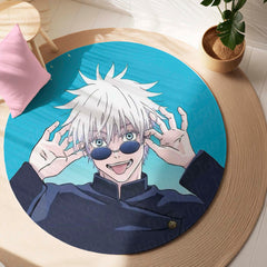 Satoru Gojo Anime Circular Floor Mat (3 mm Thick) | Jujutsu Kaisen Gojo Sensei Round Rug with Cool Sunglasses Design for Gaming Room, Bedroom & Otaku Decor | TORIO