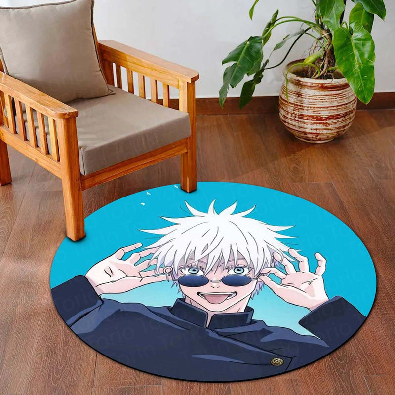 Satoru Gojo Anime Circular Floor Mat (3 mm Thick) | Jujutsu Kaisen Gojo Sensei Round Rug with Cool Sunglasses Design for Gaming Room, Bedroom & Otaku Decor | TORIO