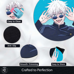 Satoru Gojo Anime Circular Floor Mat (3 mm Thick) | Jujutsu Kaisen Gojo Sensei Round Rug with Cool Sunglasses Design for Gaming Room, Bedroom & Otaku Decor | TORIO