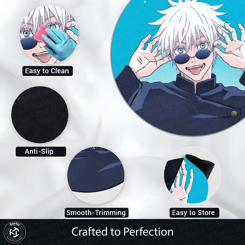 Satoru Gojo Anime Circular Floor Mat (3 mm Thick) | Jujutsu Kaisen Gojo Sensei Round Rug with Cool Sunglasses Design for Gaming Room, Bedroom & Otaku Decor | TORIO