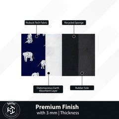 Elephant Pattern Round Area Rug | Navy Blue Wildlife Animal Print Floor Mat | Minimal Safari Inspired Circular Carpet for Living Room, Bedroom & Kids Room Decor