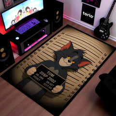 Tom Mugshot Area Flat Rug | Funny Tom & Jerry Cartoon Area Flat Rug | Premium Cartoon Gaming Room Decor Rug