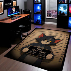 Tom Mugshot Area Flat Rug | Funny Tom & Jerry Cartoon Area Flat Rug | Premium Cartoon Gaming Room Decor Rug