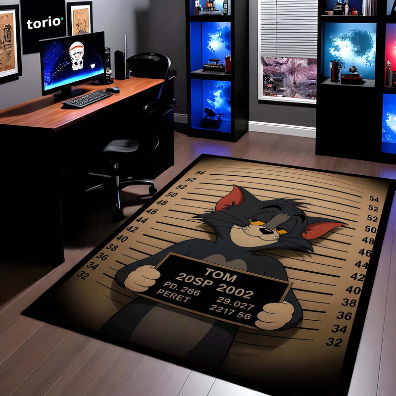 Tom Mugshot Area Flat Rug | Funny Tom & Jerry Cartoon Area Flat Rug | Premium Cartoon Gaming Room Decor Rug