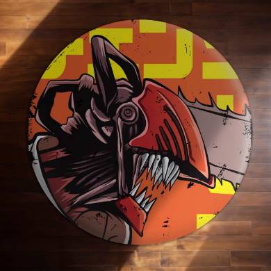 Chainsaw Man Anime Circular Floor Mat (3 mm Thick) | Anti-Slip Printed Round Floor Rug for Bedroom, Gaming Room & Anime Decor | TORIO