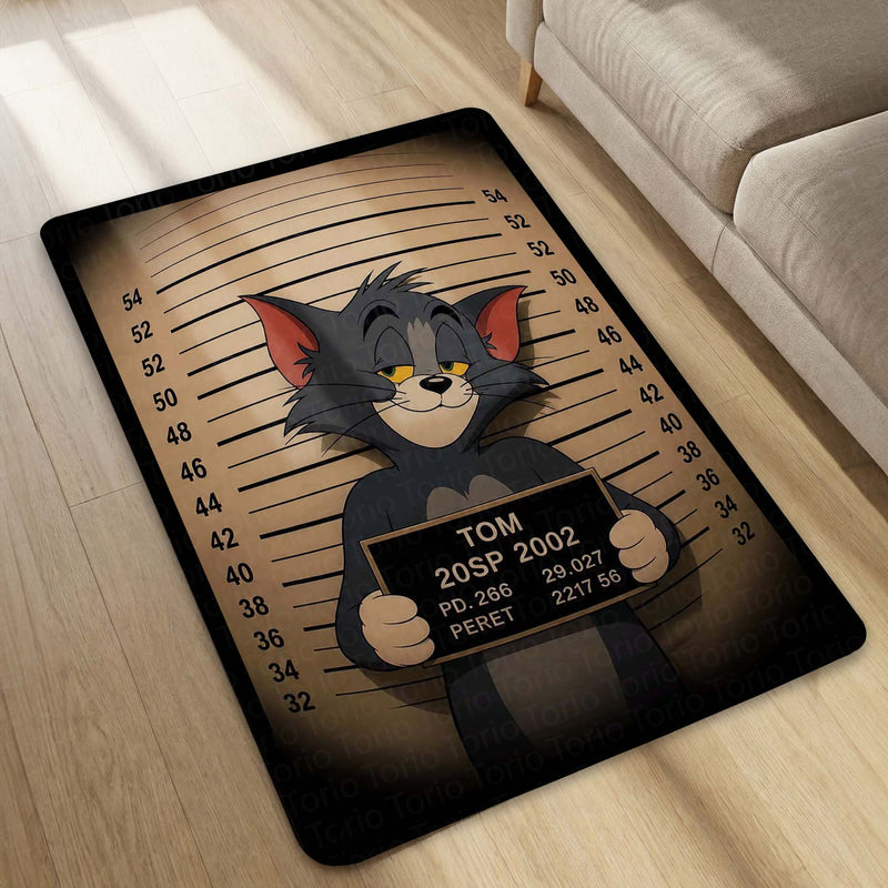 Tom Mugshot Area Flat Rug | Funny Tom & Jerry Cartoon Area Flat Rug | Premium Cartoon Gaming Room Decor Rug