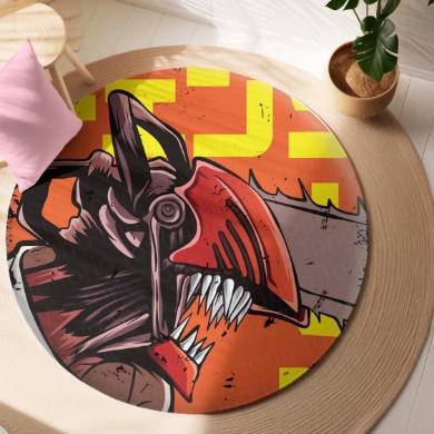 Chainsaw Man Anime Circular Floor Mat (3 mm Thick) | Anti-Slip Printed Round Floor Rug for Bedroom, Gaming Room & Anime Decor | TORIO
