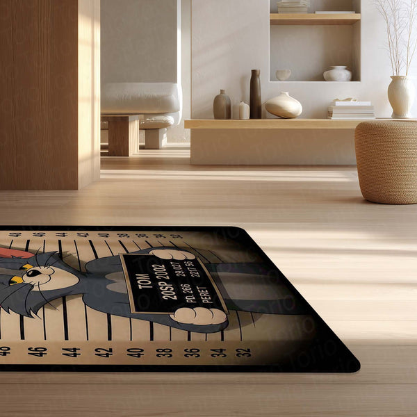 Tom Mugshot Area Flat Rug | Funny Tom & Jerry Cartoon Area Flat Rug | Premium Cartoon Gaming Room Decor Rug