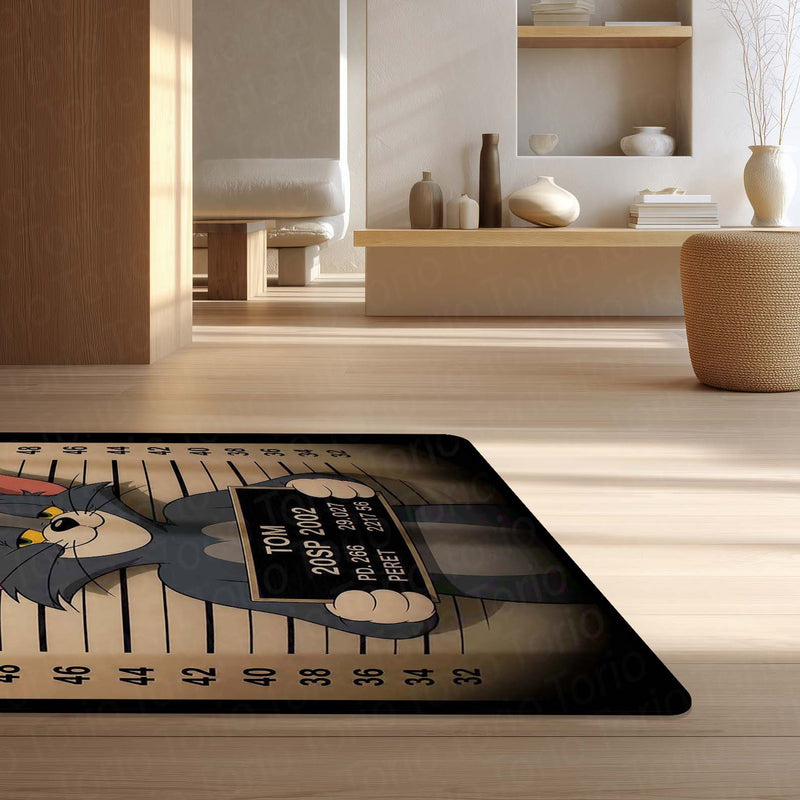 Tom Mugshot Area Flat Rug | Funny Tom & Jerry Cartoon Area Flat Rug | Premium Cartoon Gaming Room Decor Rug