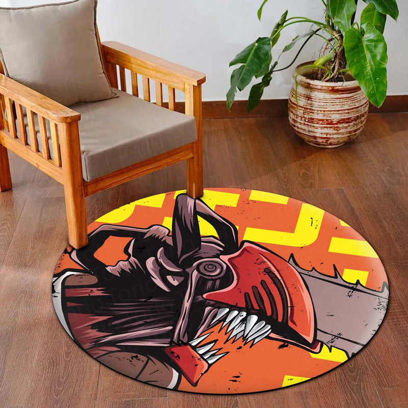 Chainsaw Man Anime Circular Floor Mat (3 mm Thick) | Anti-Slip Printed Round Floor Rug for Bedroom, Gaming Room & Anime Decor | TORIO