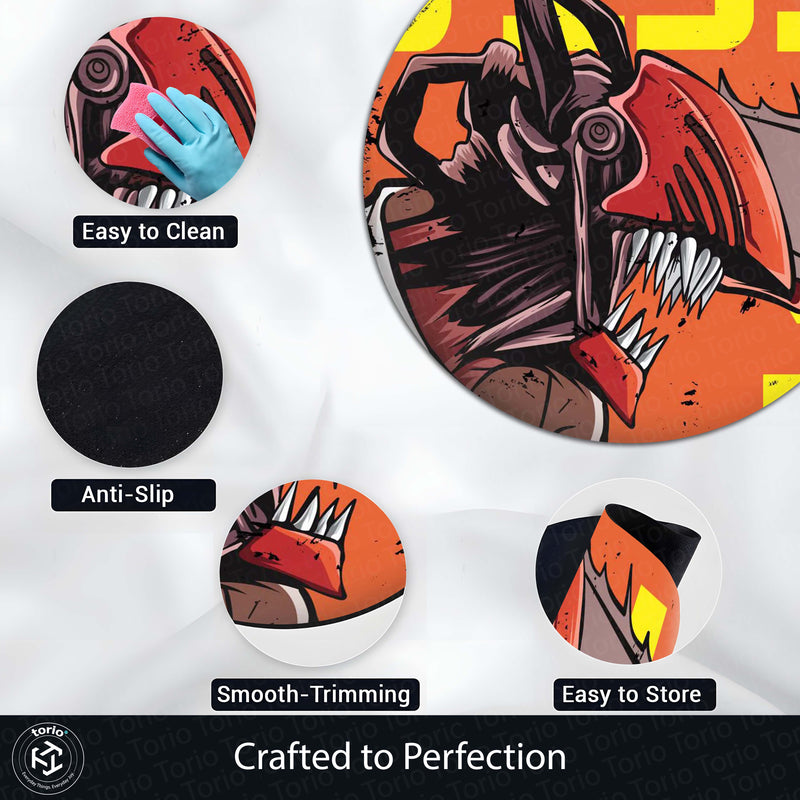 Chainsaw Man Anime Circular Floor Mat (3 mm Thick) | Anti-Slip Printed Round Floor Rug for Bedroom, Gaming Room & Anime Decor | TORIO