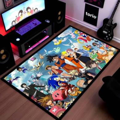 Anime Multiverse Crossover Floor Mat | Iconic Anime Characters Collage Rug | Anti-Slip 3mm Absorbent Floor Mat for Gaming Room, Bedroom & Otaku Setup