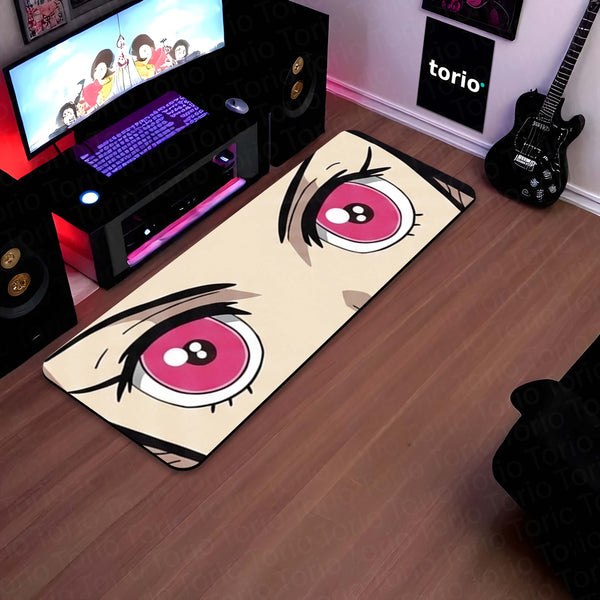 Anime Pink Eyes Floor Mat | Cute Kawaii Anime Eye Art Rug | Anti-Slip 3mm Absorbent Floor Mat for Bedroom, Gaming Room, Bathroom & Otaku Decor