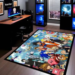 Anime Multiverse Crossover Floor Mat | Iconic Anime Characters Collage Rug | Anti-Slip 3mm Absorbent Floor Mat for Gaming Room, Bedroom & Otaku Setup