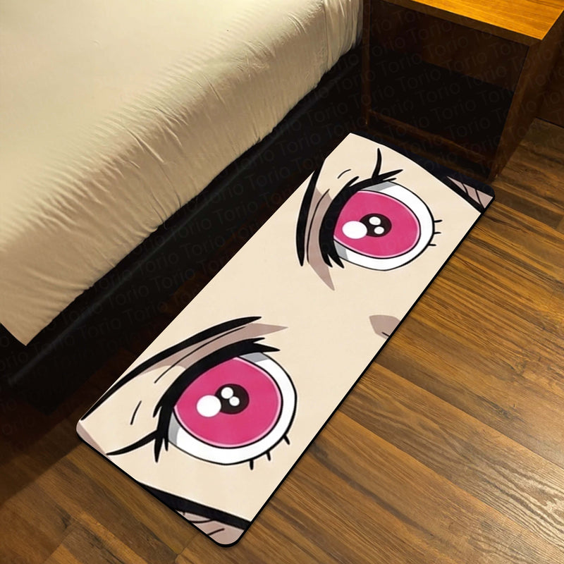 Anime Pink Eyes Floor Mat | Cute Kawaii Anime Eye Art Rug | Anti-Slip 3mm Absorbent Floor Mat for Bedroom, Gaming Room, Bathroom & Otaku Decor